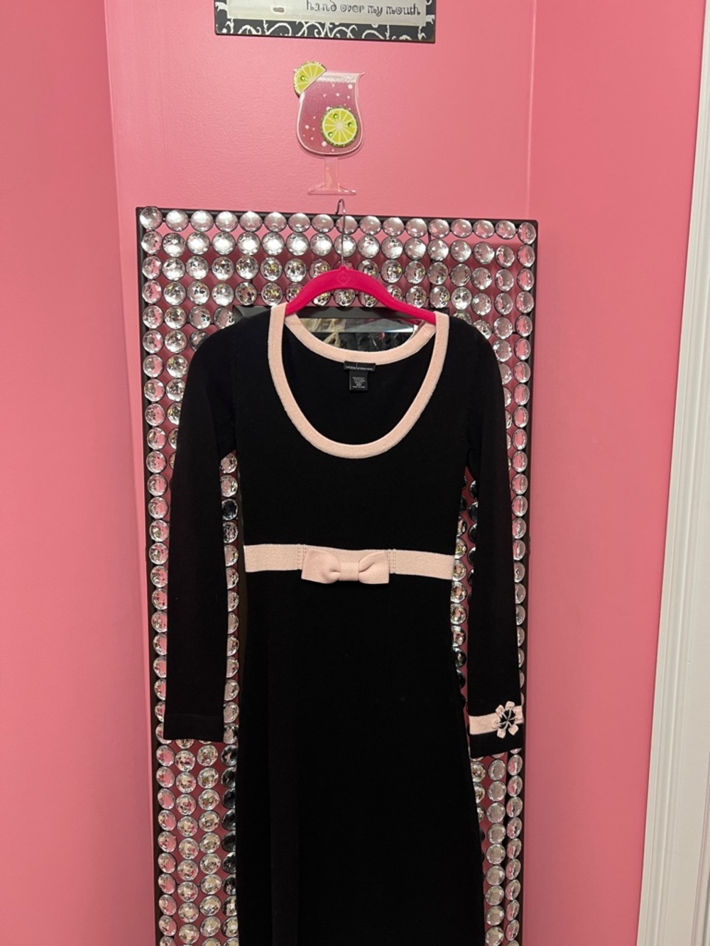 Victoria’s Secret MODA Black Knit Dress with Pink Trim and Bow